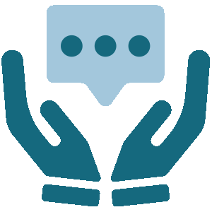 illustration of hands holding up chat message