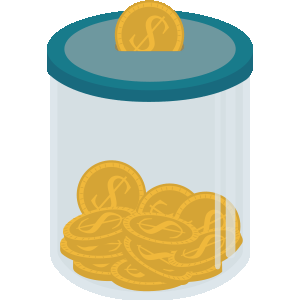 Illustration of tip jar with coins in it