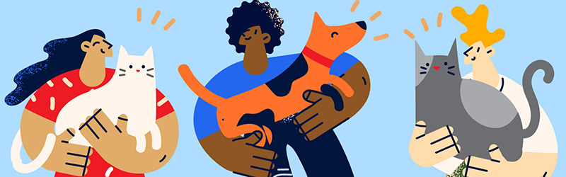 Illustration of people holding their pets