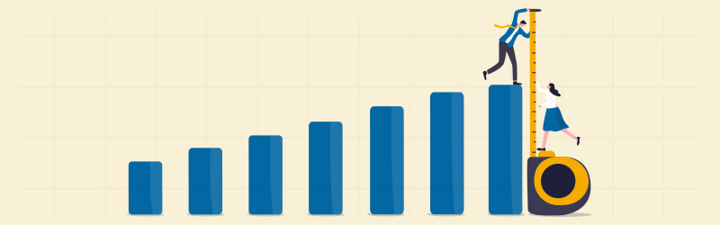 Illustration of people measuring a bar graph