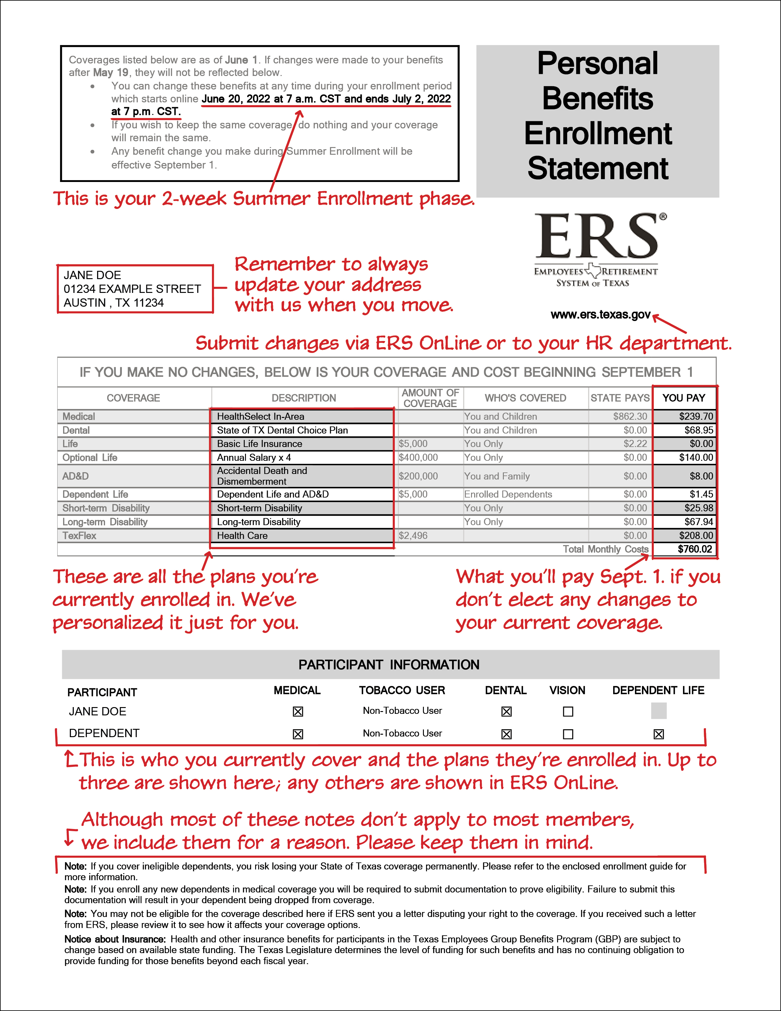 Personal Benefits Enrollment Statement Form page 1